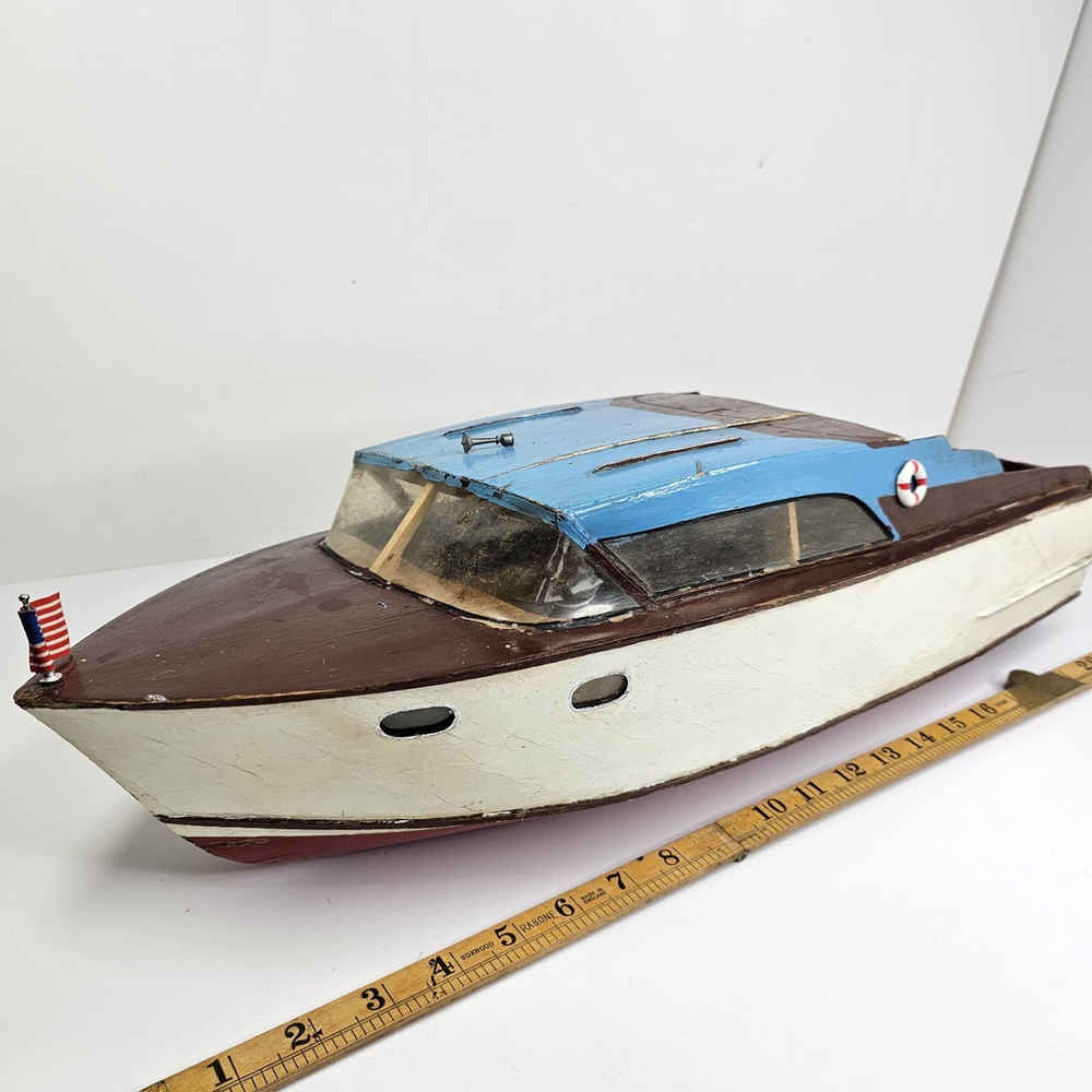 Vintage Boat Cruiser Outboard Wooden Boat ~22" (No Motor) For Parts/Repair